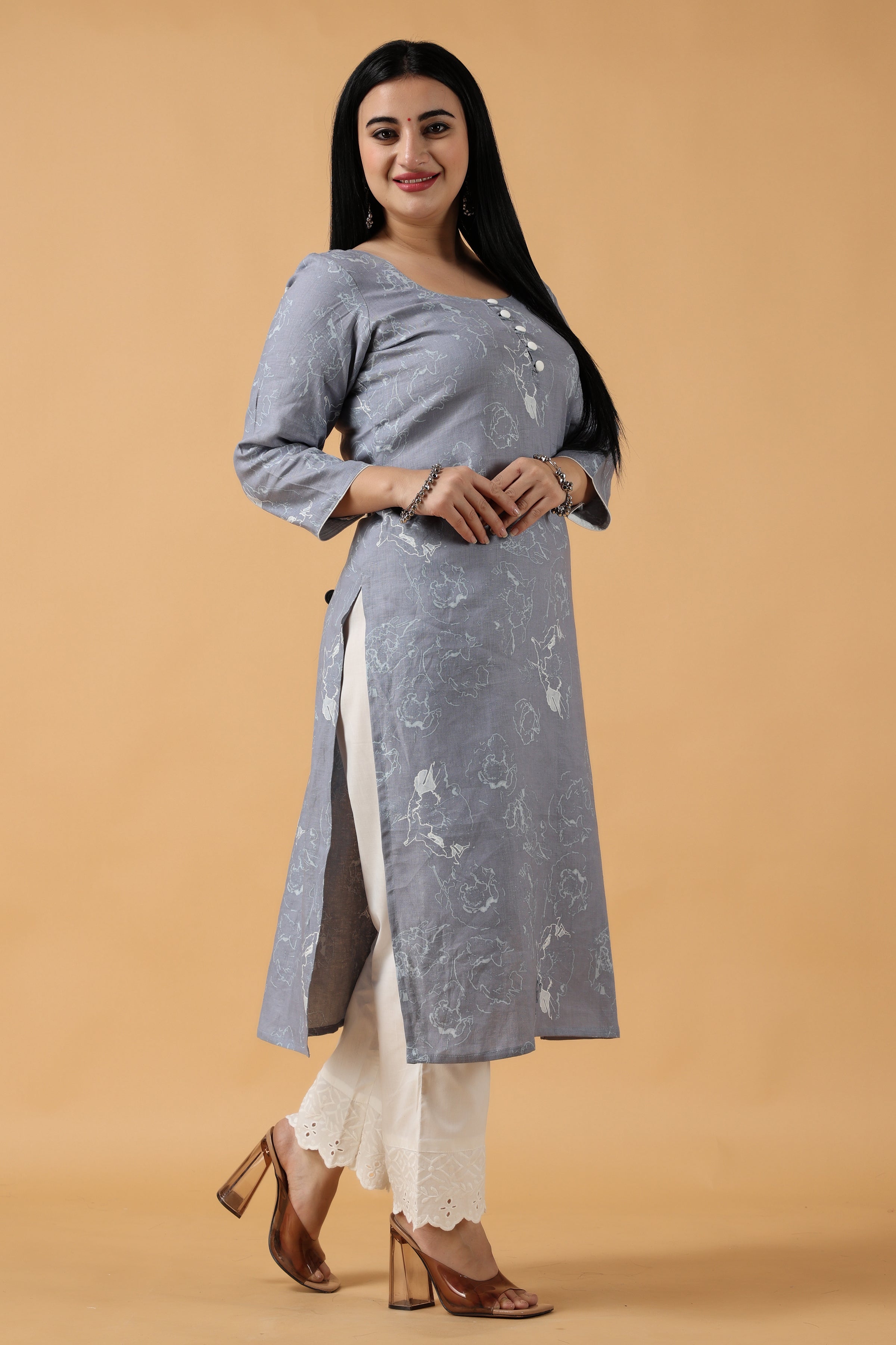 Grey cotton-Linen kurti with beautiful plazo and fine detailing | Kurti  designs, Cotton kurti designs, Clothes for women